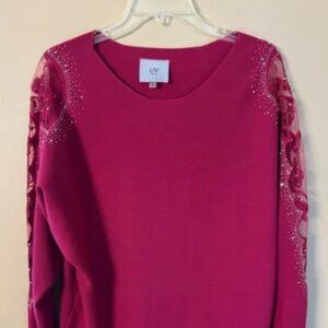 Pink Sweater with Sheer Embellished Sleeves